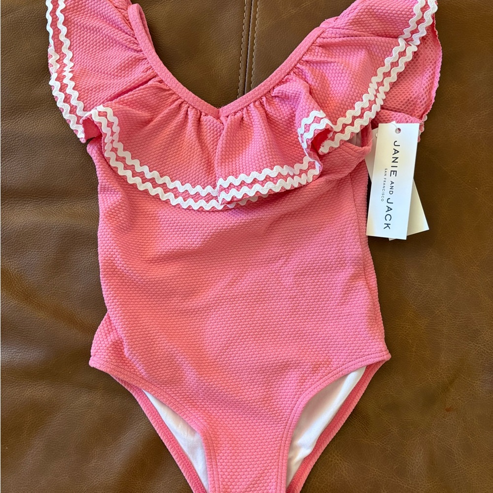 Janie and Jack Pink Zigzag Ruffle Swimsuit NWT Size 3